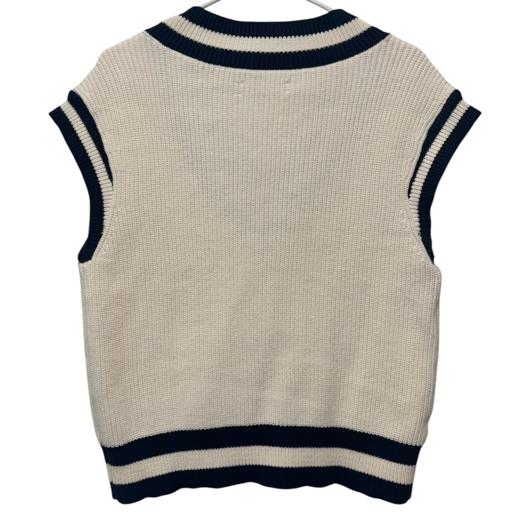 LOFT Women’s Cream and Navy V-Neck Sweater Vest Size Small NWT - Picture 4 of 7